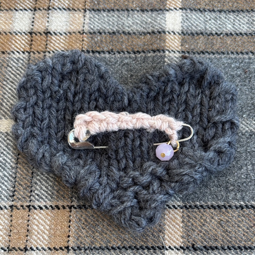 Handcrafted Gray Heart Brooch